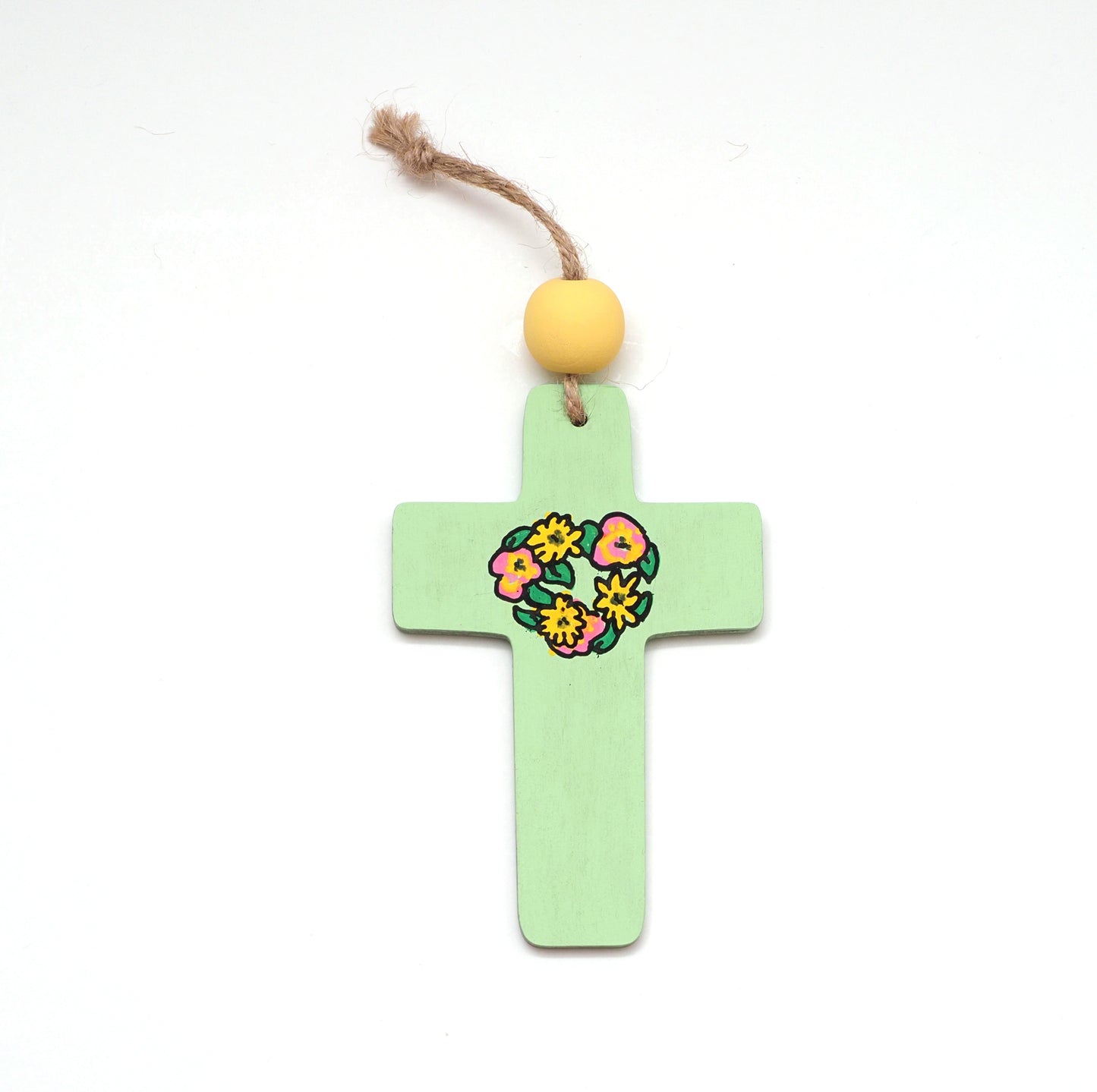 Flower Wreath Handpainted Wooden Cross
