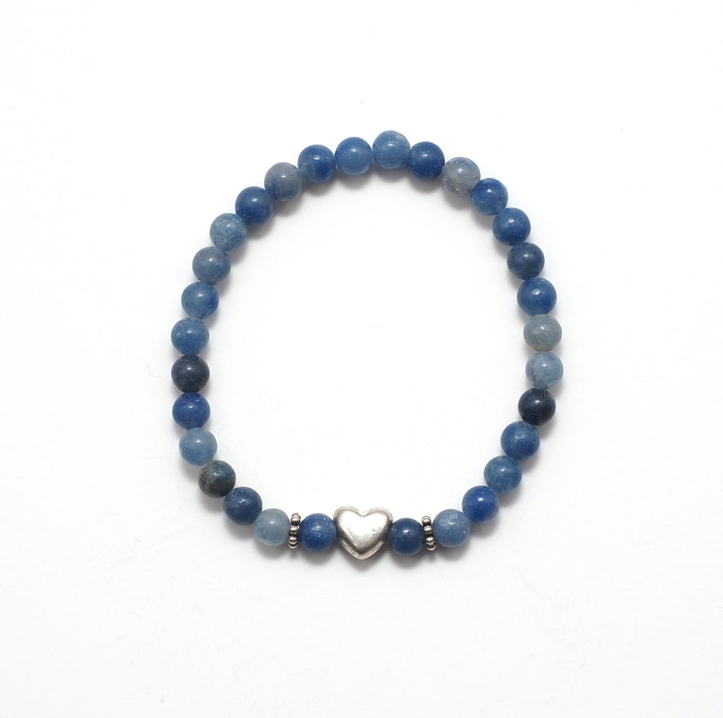 Blue camo stretch bracelet with a silver heart.
