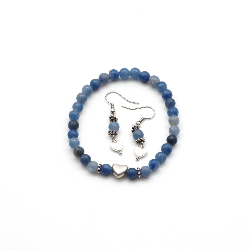 Blue camo bracelet and earrings set to honor or remember soldiers.